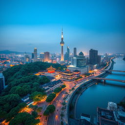 A breathtaking aerial view of Seoul city, showcasing the perfect blend of modern skyscrapers and traditional Korean palaces