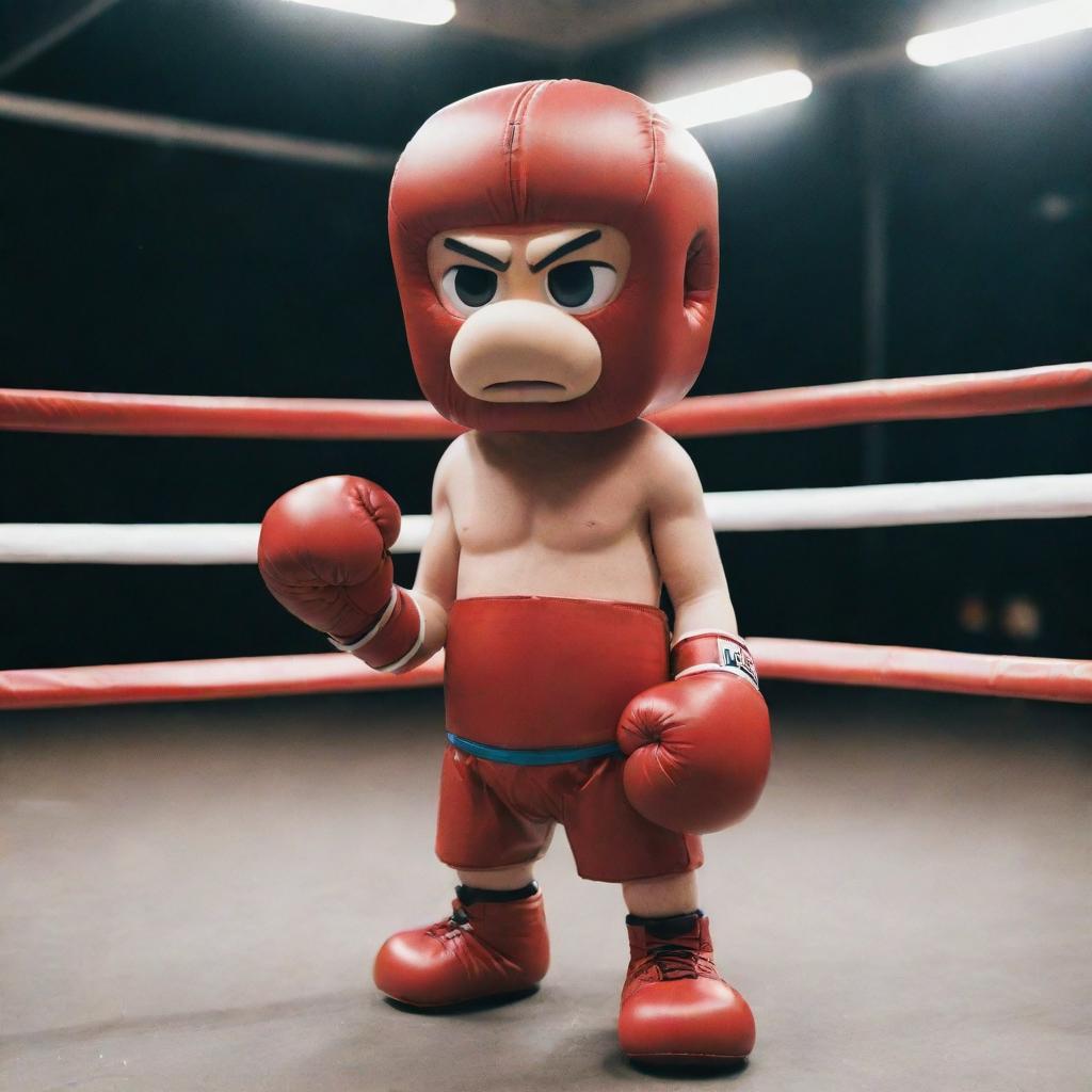 An anthropomorphic vape pen wearing boxing gloves with a confident stance in a boxing ring.