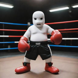 An anthropomorphic vape pen wearing boxing gloves with a confident stance in a boxing ring.