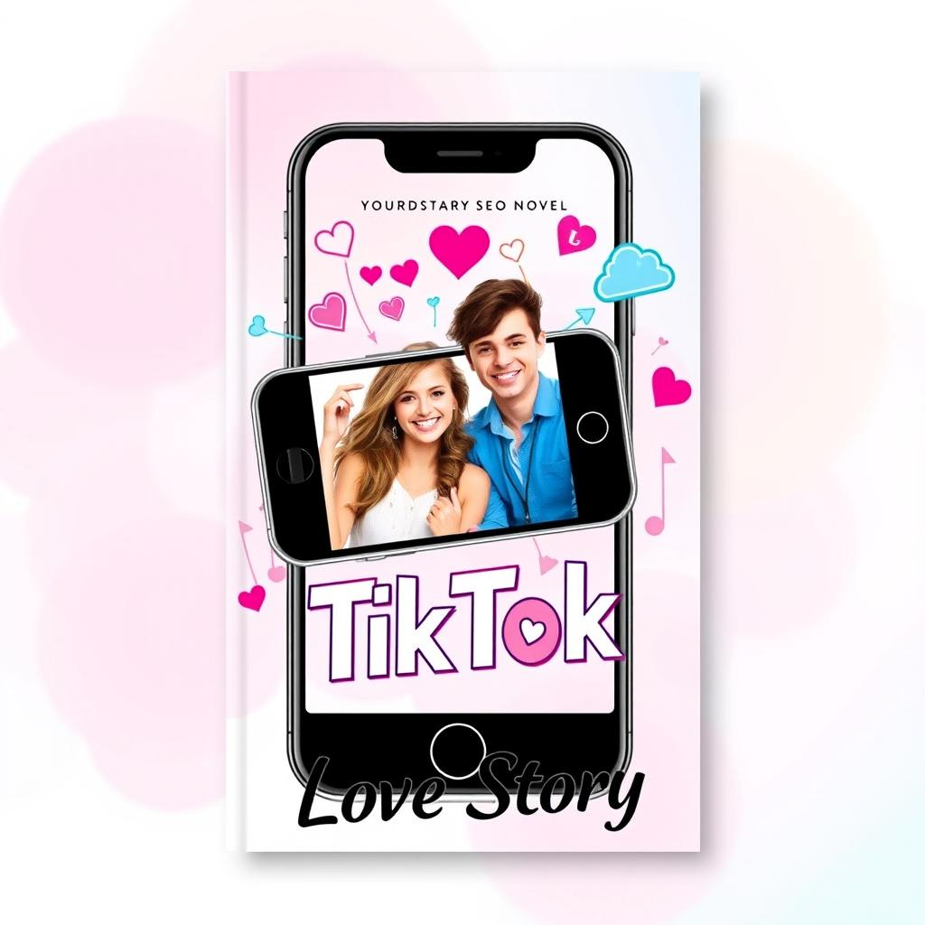 A visually captivating book cover for a novel titled "TikTok Love Story"