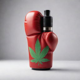 A uniquely designed cannabis vape, artistically contrasted with a tough boxing glove. Emphasize the blend of casual relaxation symbolized by the vape and the resilience symbolized by the boxing glove.