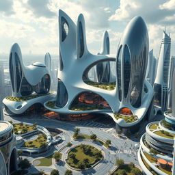 A visionary concept of futuristic architecture with innovative, sleek designs