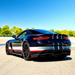 A sleek and powerful sports car with stylish and bold racing stripes running along its body