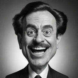 Create an exaggerated, black and white caricature of a humorous character.