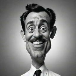 Create an exaggerated, black and white caricature of a humorous character.