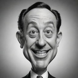 Create an exaggerated, black and white caricature of a humorous character.