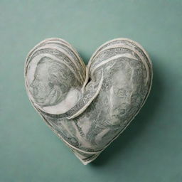 A heart symbol bound by a sturdy rope made entirely of crisp dollar bills.