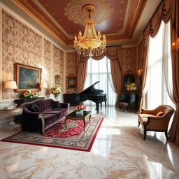 An elegantly decorated room with a sophisticated and luxurious atmosphere