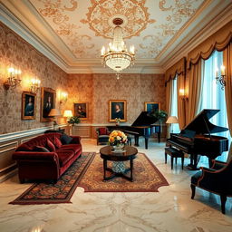 An elegantly decorated room with a sophisticated and luxurious atmosphere