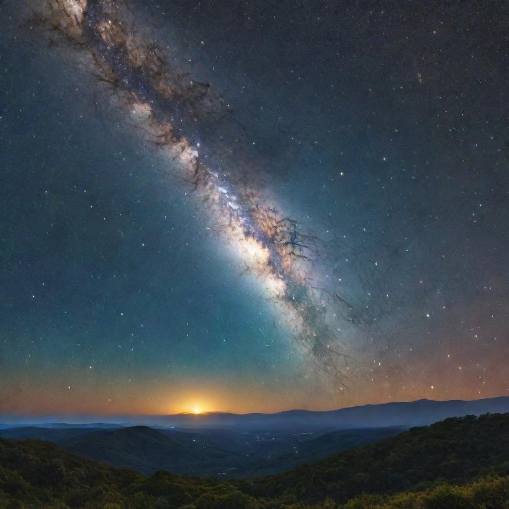 A breathtaking image of a single, bright star shining resplendent against the backdrop of a cosmic landscape adorned with glittering stars and swirling galaxies.