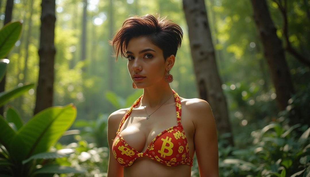 A beautiful 18-year-old Arab woman with a stylish quiff pixie haircut, showcasing her big breasts and sexy curves