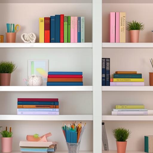 A meticulously organized room, with everything in its proper place. Clean surfaces, neatly arranged furniture, a desk with stationery items perfectly lined up, shelves with systematically sorted books, plants adding a fresh touch.