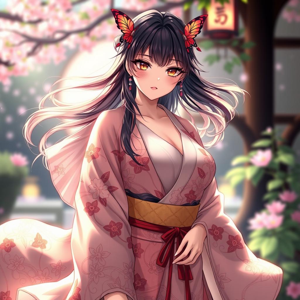 Kanae Kocho from Demon Slayer dressed in a sexy kimono