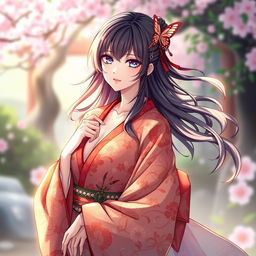 Kanae Kocho from Demon Slayer dressed in a sexy kimono