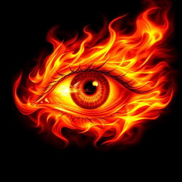 A fiery eye with intense flames, engulfed in vibrant shades of red, orange, and yellow