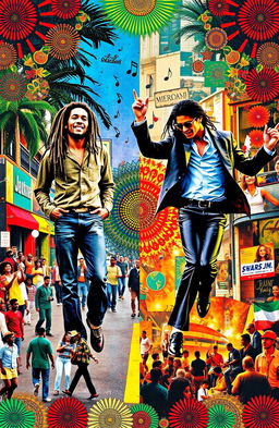 A collage artwork depicting the profound cultural impact of Bob Marley and Michael Jackson