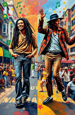 A collage artwork depicting the profound cultural impact of Bob Marley and Michael Jackson