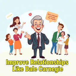 Create a vibrant YouTube thumbnail capturing the essence of Dale Carnegie's relationship-building techniques