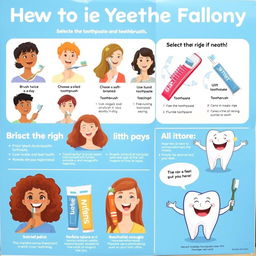 A well-organized informational poster focused on dental hygiene, featuring illustrations and bullet points on tips for keeping teeth healthy