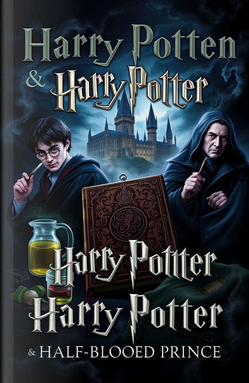 A book cover design for "Harry Potter & the Half-Blood Prince" featuring a dark, mysterious atmosphere