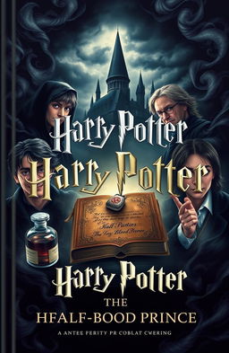 A book cover design for "Harry Potter & the Half-Blood Prince" featuring a dark, mysterious atmosphere