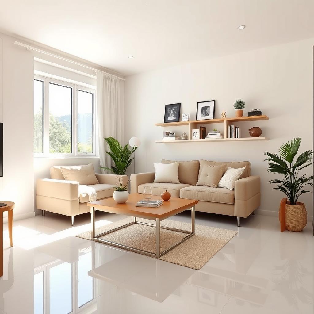 A small living room beautifully organized and immaculately clean