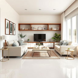 A small living room beautifully organized and immaculately clean