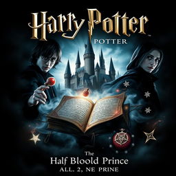 A book cover for 'Harry Potter & the Half-Blood Prince', showcasing a dark, mysterious atmosphere