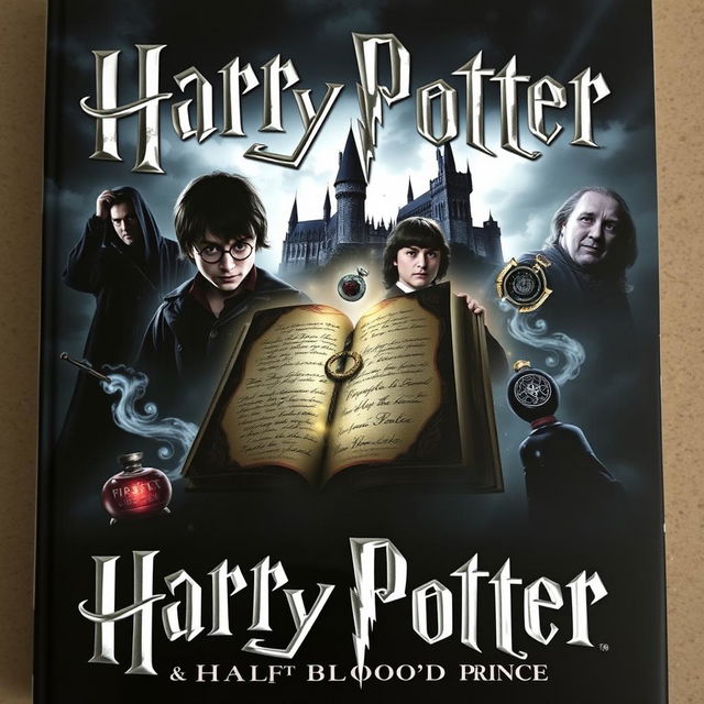 A book cover for 'Harry Potter & the Half-Blood Prince', showcasing a dark, mysterious atmosphere