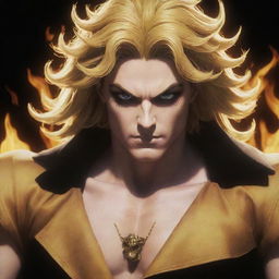 Create an image of Dio Brando, a main character from JoJo's Bizarre Adventure anime series, embodying his charisma and menacing aura.