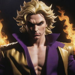 Create an image of Dio Brando, a main character from JoJo's Bizarre Adventure anime series, embodying his charisma and menacing aura.