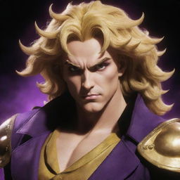 Create an image of Dio Brando, a main character from JoJo's Bizarre Adventure anime series, embodying his charisma and menacing aura.