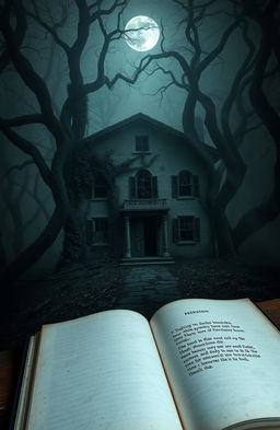 A mysterious and eerie house stands isolated in a foggy, dark forest