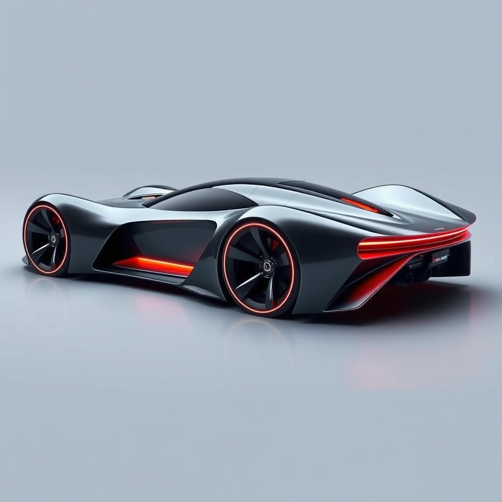 a futuristic car with sleek aerodynamic design, inspired by the Devel Sixteen, with a hyper-modern, ultra-fast appearance suggesting it could reach 500 mph