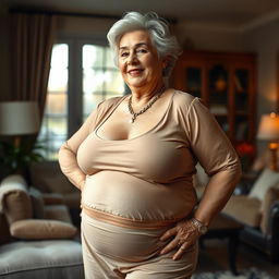 Elderly woman with a voluptuous body, showcasing her glamorous and confident persona