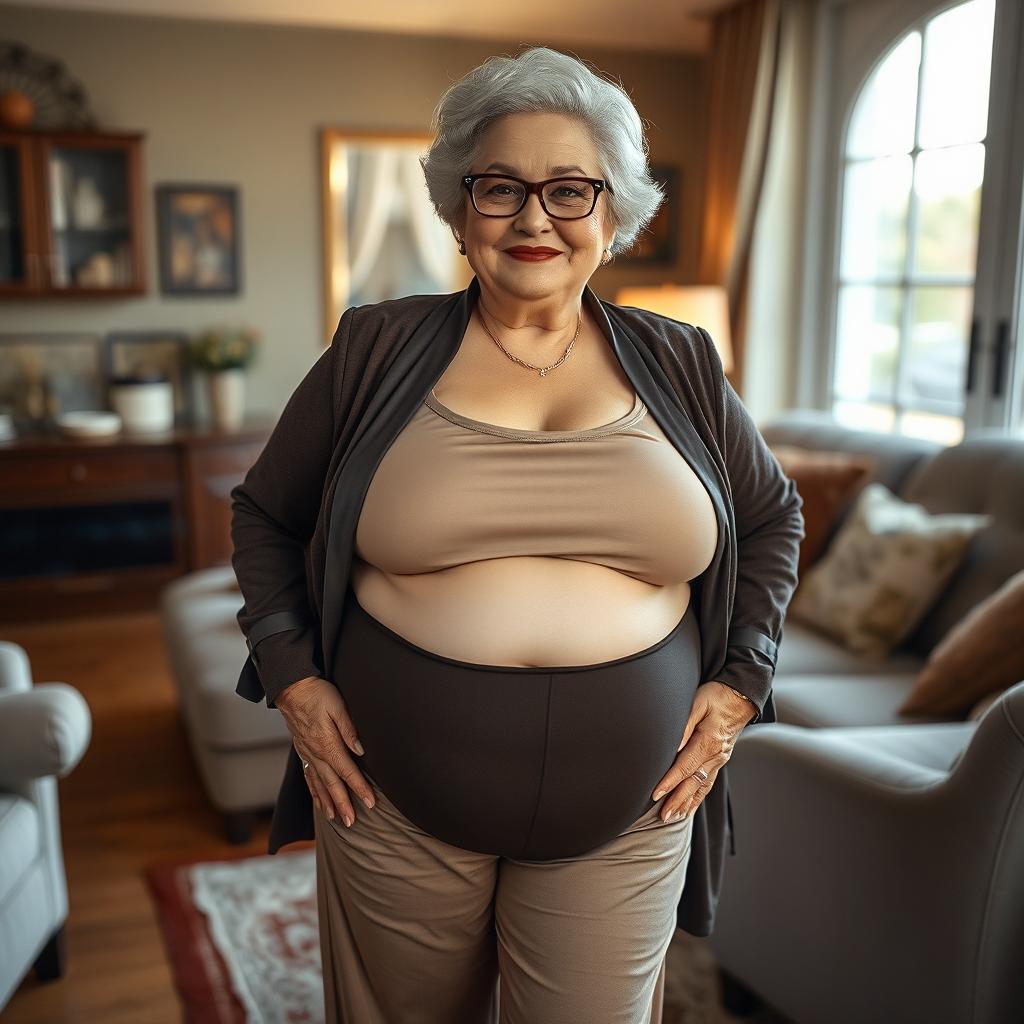 Elderly woman with a voluptuous body, showcasing her glamorous and confident persona