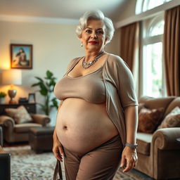 Elderly woman with a voluptuous body, showcasing her glamorous and confident persona