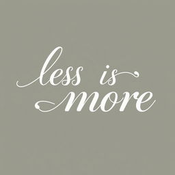 The phrase 'less is more' in elegant calligraphy and minimalist design, using a soft color palette