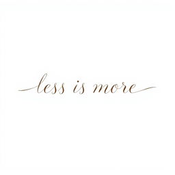 The phrase 'less is more' in elegant calligraphy and minimalist design, using a soft color palette