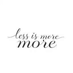 The phrase 'less is more' in elegant calligraphy and minimalist design, using a soft color palette