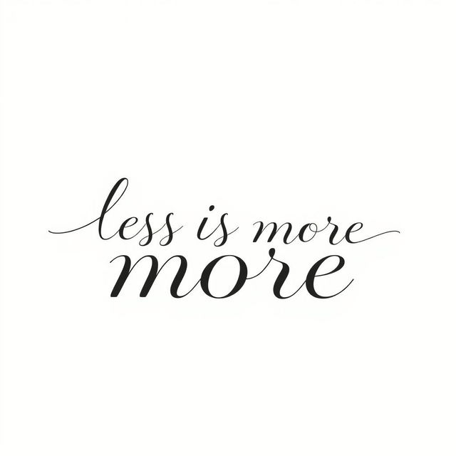 The phrase 'less is more' in elegant calligraphy and minimalist design, using a soft color palette