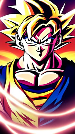 Anime-style profile picture of Goku from Dragon Ball, smiling broadly with his golden hair glowing, encased within a circular border.