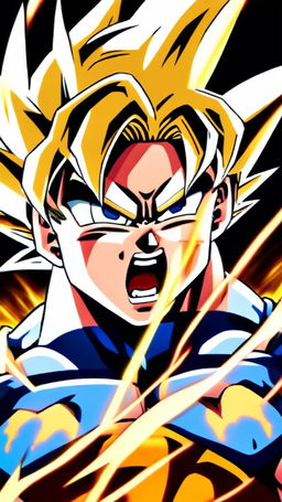 Anime-style profile picture of Goku from Dragon Ball, displaying an intense anger, his golden hair glowing fiercely, encased within a circular border.