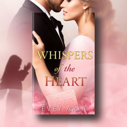 An elegant and romantic book cover for 'Whispers of the Heart' with the title in a soft, sophisticated gold or gentle blush color, using a font style that exudes elegance and romance