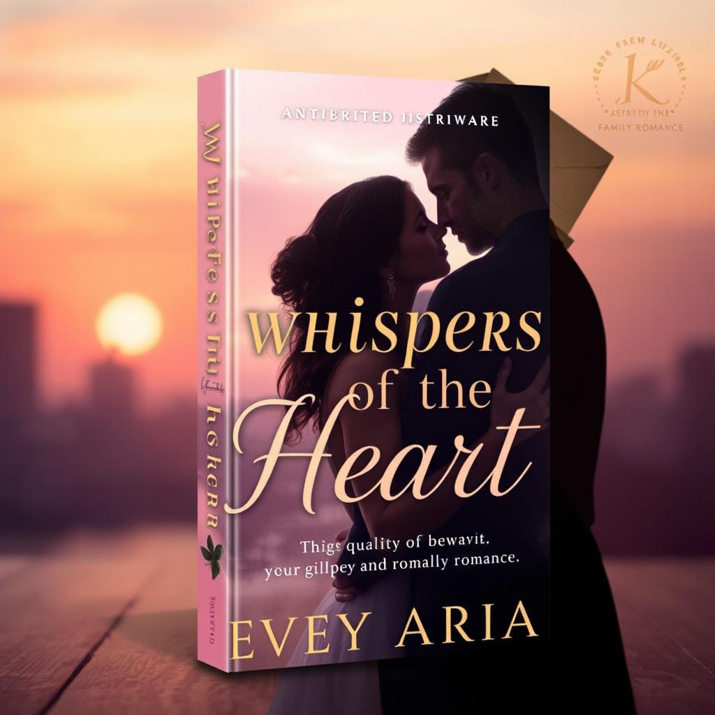 An elegant and romantic book cover for 'Whispers of the Heart' with the title in a soft, sophisticated gold or gentle blush color, using an elegant and romantic font style