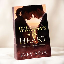 An elegant and romantic book cover for 'Whispers of the Heart' with the title in a soft, sophisticated gold or gentle blush color, using an elegant and romantic font style