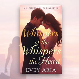 An elegant and romantic book cover for 'Whispers of the Heart' with the title in a soft, sophisticated gold or gentle blush color, using an elegant and romantic font style