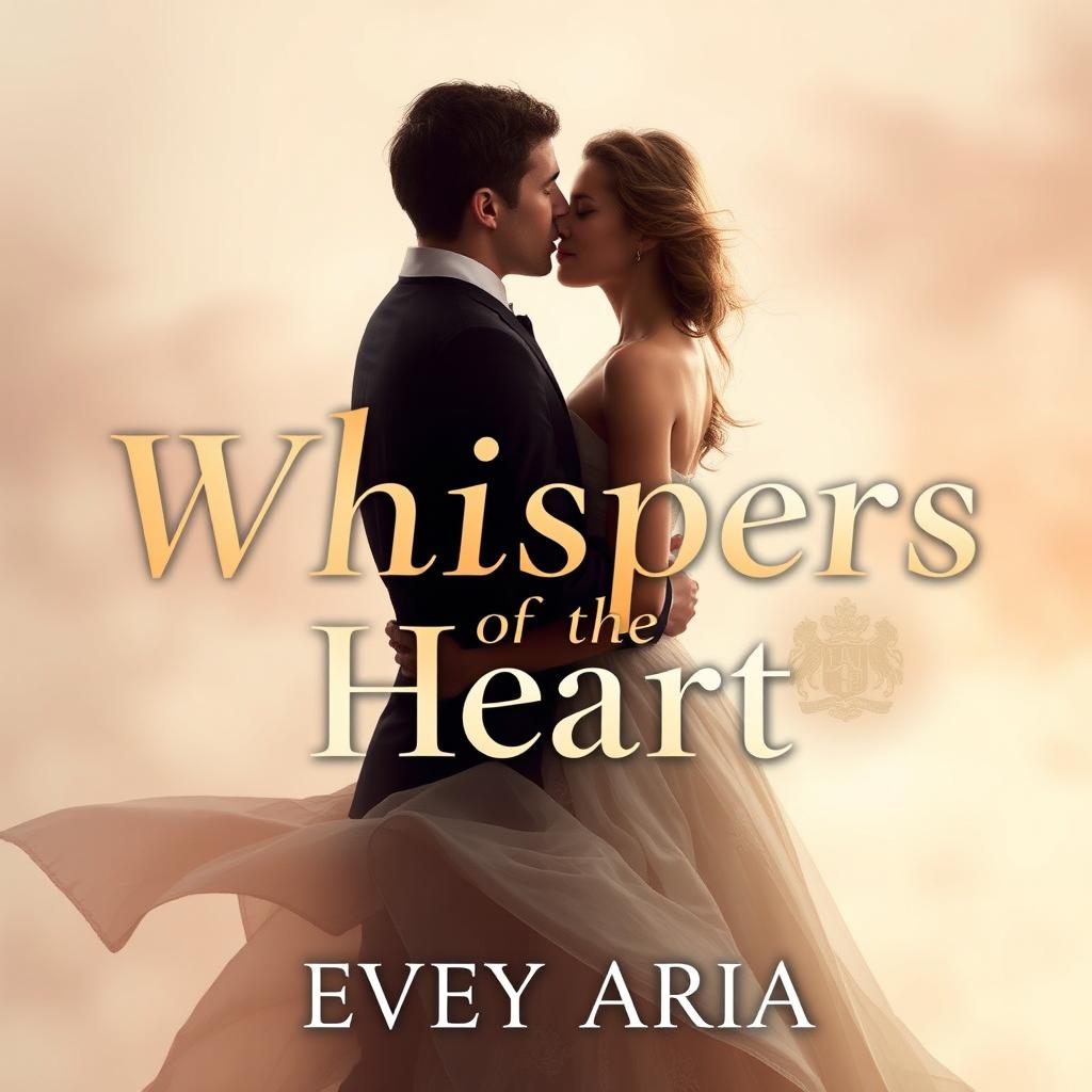 An elegant and romantic book cover for 'Whispers of the Heart' with the title in a soft, sophisticated gold or gentle blush color, using an elegant and romantic font style