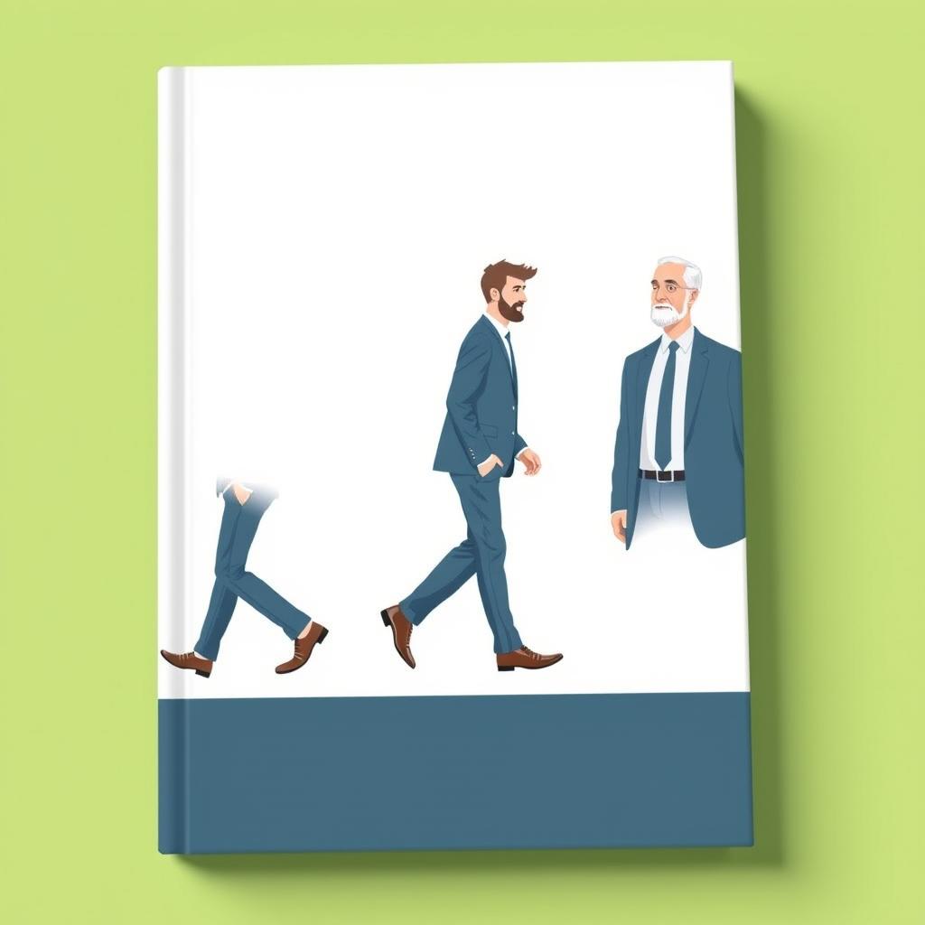 A book cover featuring vector-based, minimalist, and modern artwork depicting a man's career progression in three stages