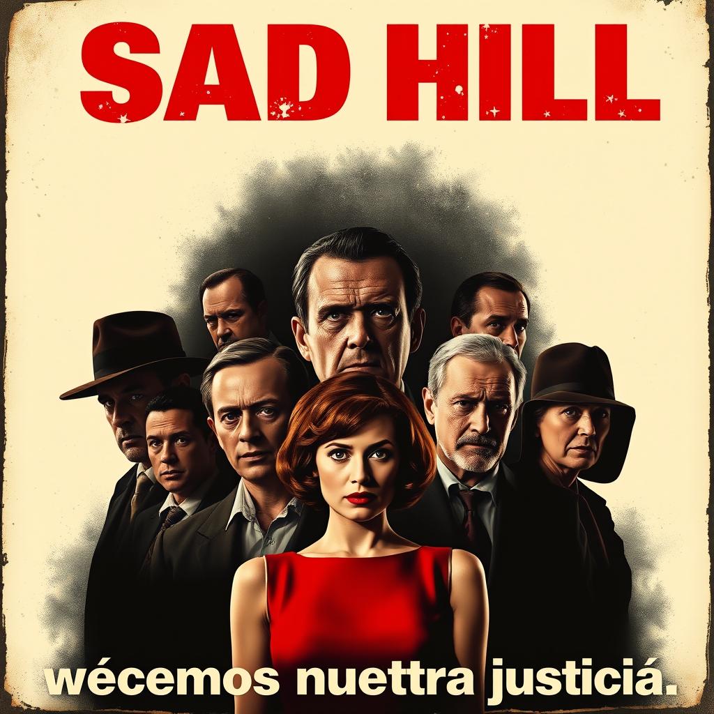 A noir-style movie poster for a film titled "SAD HILL" with bold red letters